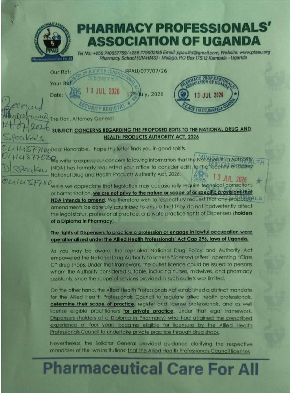 PPAU correspondence on proposed amendments to the NDHPA Act