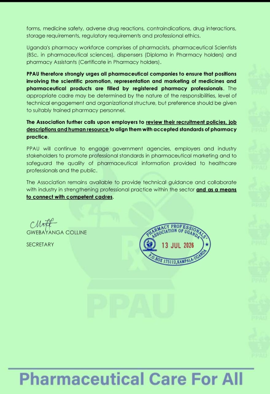 PPAU notice on pharmaceutical marketing recruitment